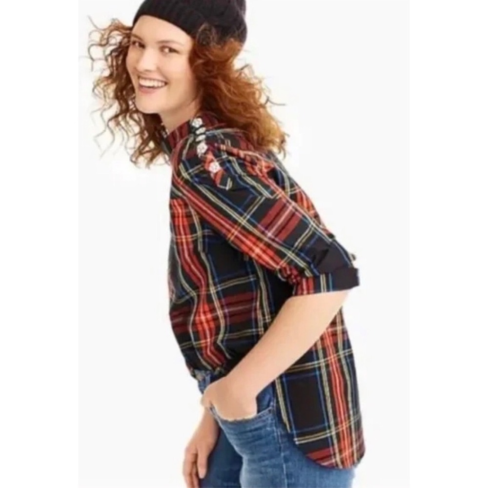 J. Crew Women's Funnelneck Red Plaid Long-Sleeve Top size 6